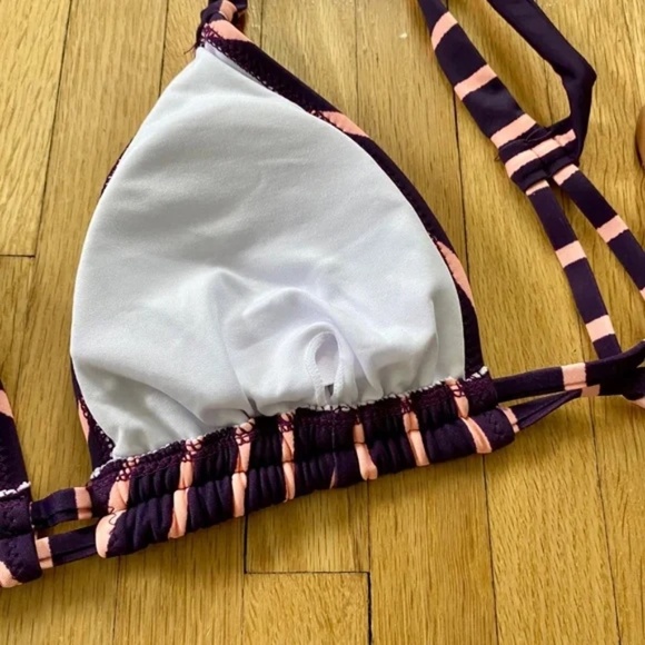 Cupshe Purple Pink Stripe & Floral Mid-Waisted Bikini Set - Size M - Picture 6 of 11
